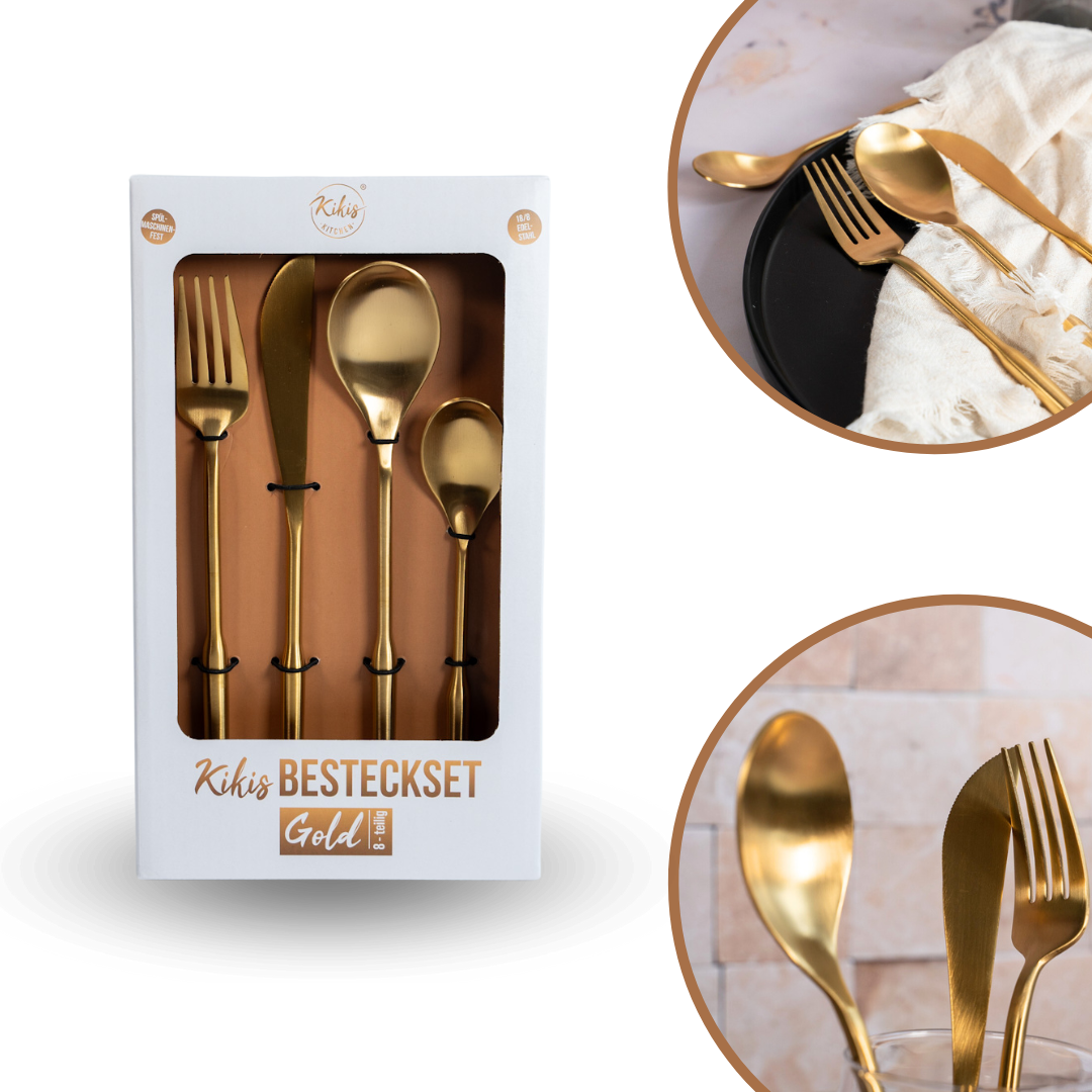 Neu: Kikis Besteckset 8 tlg - GOLD - von Kikis Kitchen - Nur €39.90! Bestelle jetzt Kikis Kitchen