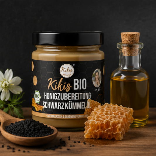 Kikis Bio Honigzubereitung mit Schwarzkümmelöl 🍯 - von Kikis Kitchen - Nur €7.90! Bestelle jetzt Kikis Kitchen