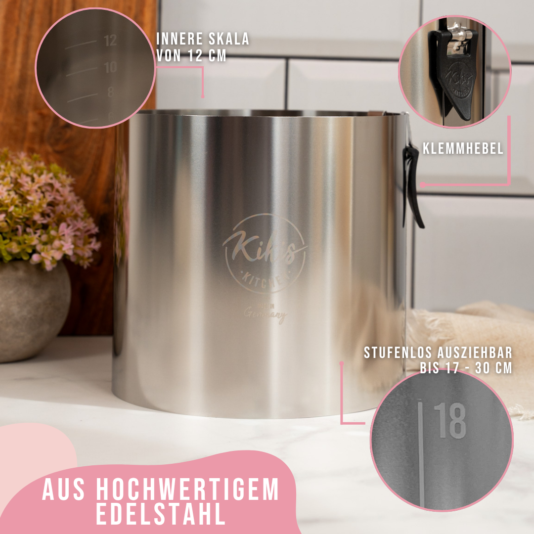 Kikis Tortenring XL mit Klemmhebel & Skala - Höhe 15cm - von Kikis Kitchen - Nur €29.90! Bestelle jetzt Kikis Kitchen