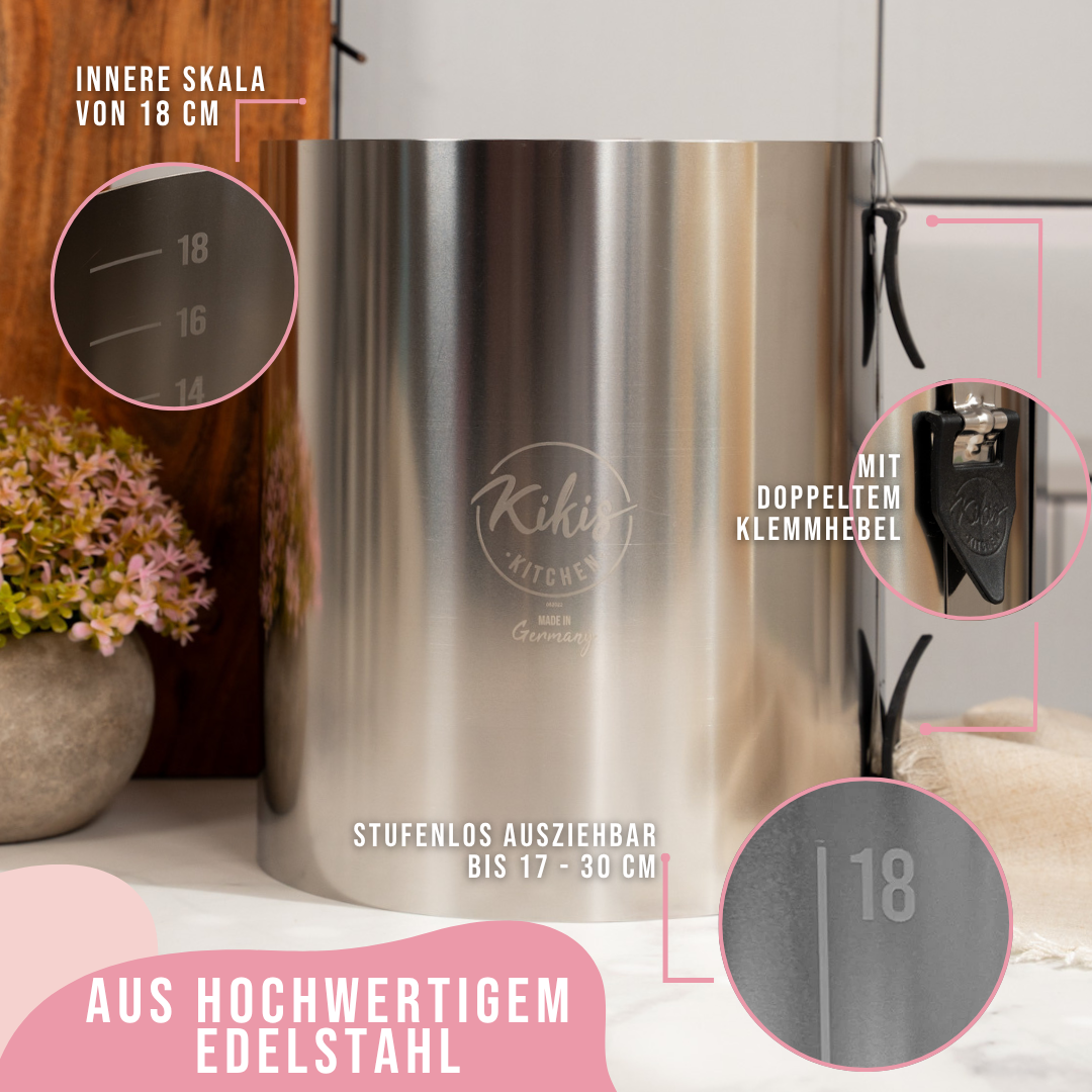 Kikis Tortenring XXL mit zwei Klemmhebel & Skala - Höhe 20cm - von Kikis Kitchen - Nur €35.90! Bestelle jetzt Kikis Kitchen