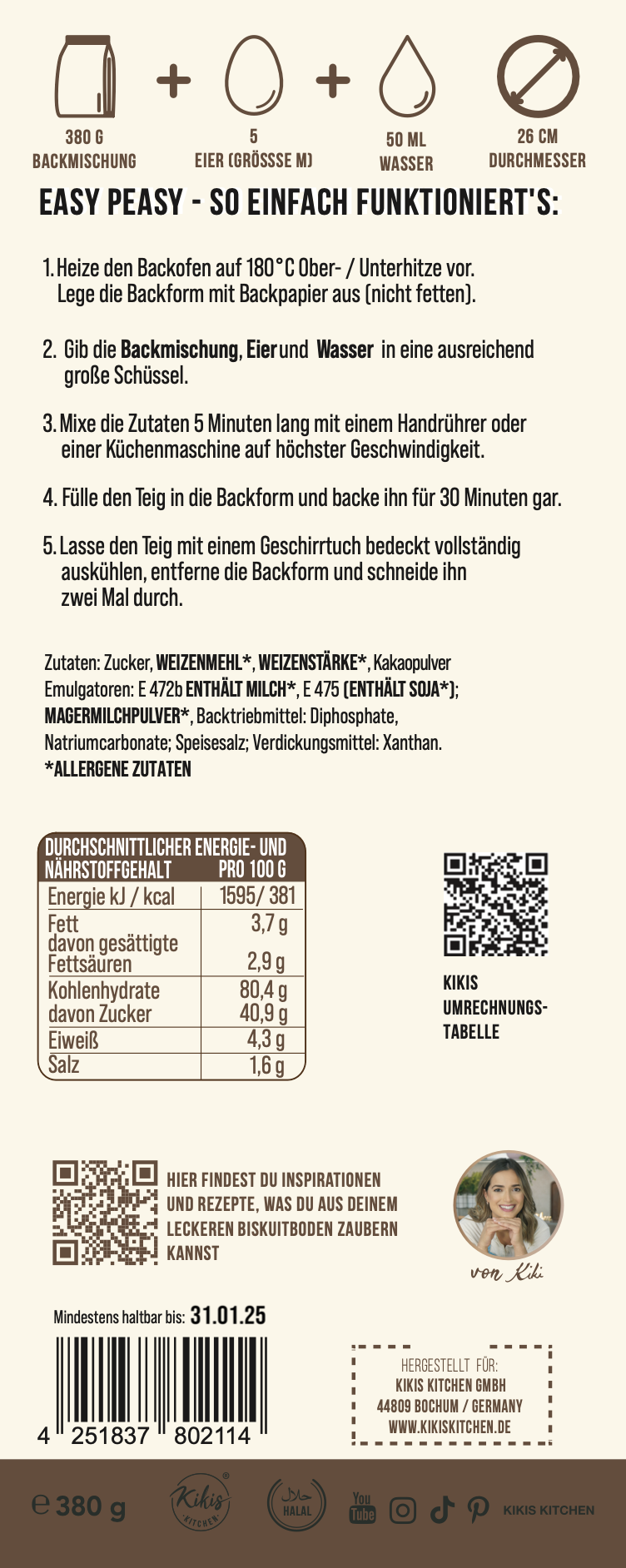 Kikis Schoko Biskuitboden - Backmischung - von Kikis Kitchen - Nur €4.50! Bestelle jetzt Kikis Kitchen