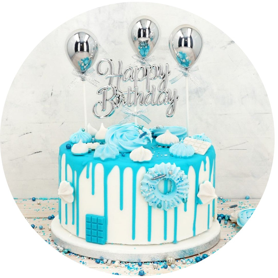 Kikis Cake Topper - 3D - Happy Birthday Silber -  von Kikis Kitchen - Nur €6.90! Bestelle jetzt Kikis Kitchen