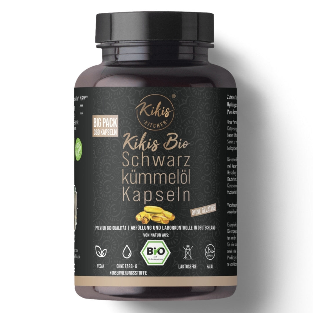 Kikis Schwarzkümmelöl BIGPACK Kapseln BIO - VEGAN - von Kikis Kitchen - Nur €33.49! Bestelle jetzt Kikis Kitchen