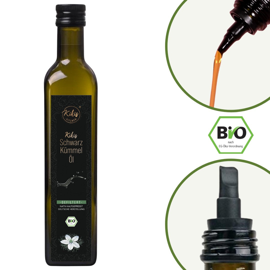 Kikis Schwarzkümmelöl 500ml GEFILTERT - BIO - von Kikis Kitchen - Nur €27.49! Bestelle jetzt Kikis Kitchen