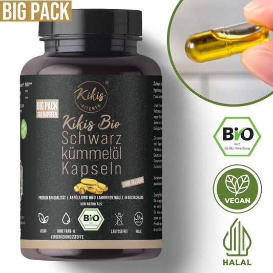 Kikis Schwarzkümmelöl BIGPACK Kapseln BIO - VEGAN -  von Kikis Kitchen - Nur €32.90! Bestelle jetzt Kikis Kitchen
