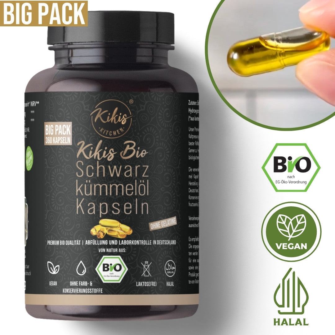 Kikis Schwarzkümmelöl BIGPACK Kapseln BIO - VEGAN -  von Kikis Kitchen - Nur €33.49! Bestelle jetzt Kikis Kitchen