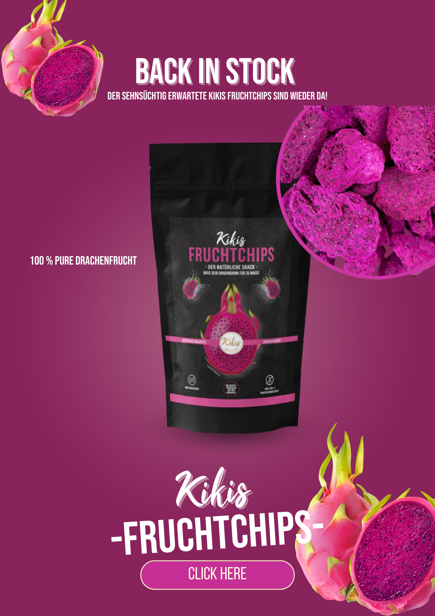 Kikis Fruchtchips - Drachenfrucht gefriergetrocknet 100g -  von Kikis Kitchen - Nur €9.90! Bestelle jetzt Kikis Kitchen