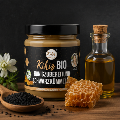 Kikis Bio Honigzubereitung mit Schwarzkümmelöl 🍯 -  von Kikis Kitchen - Nur €7.90! Bestelle jetzt Kikis Kitchen