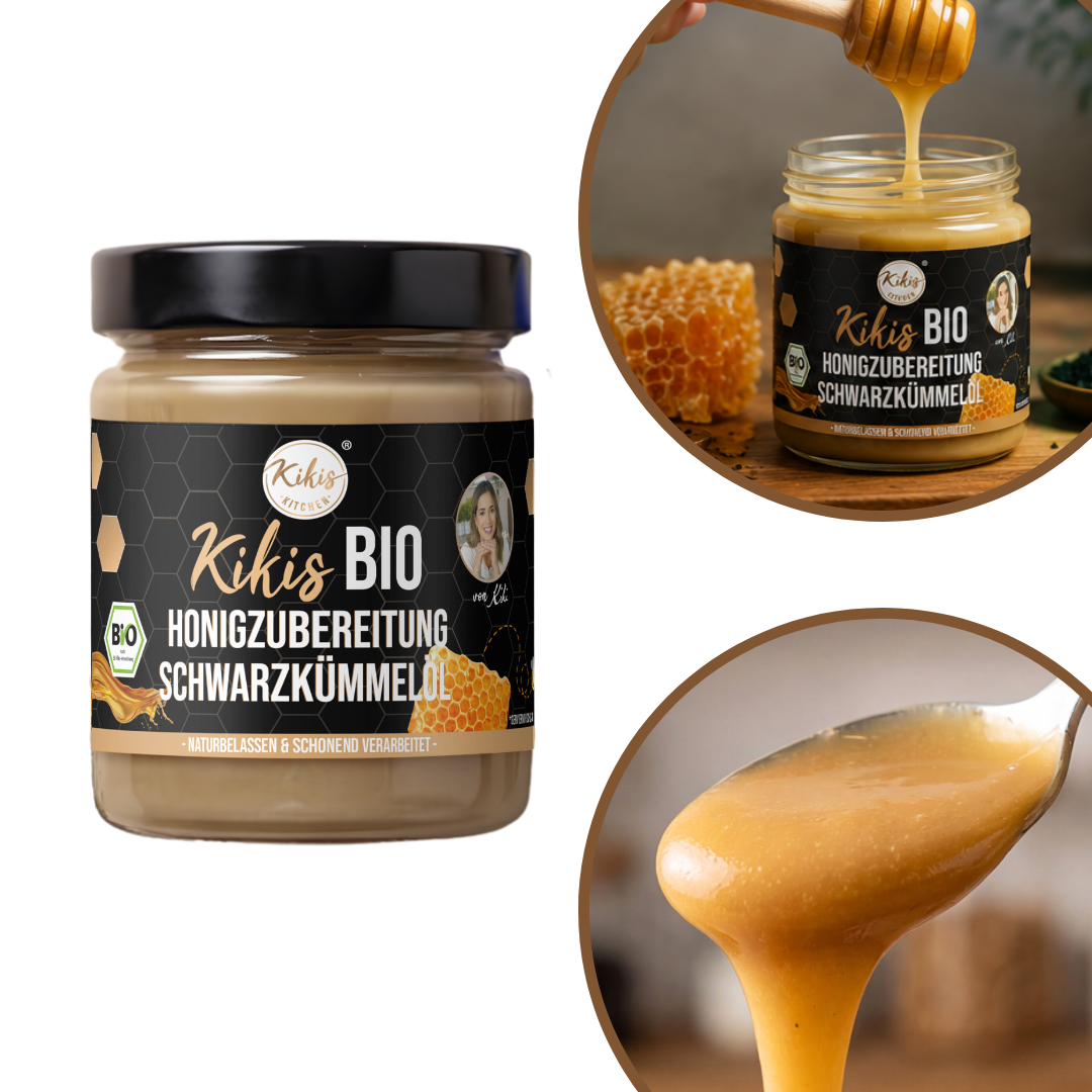 Kikis Bio Honigzubereitung mit Schwarzkümmelöl 🍯 -  von Kikis Kitchen - Nur €7.90! Bestelle jetzt Kikis Kitchen