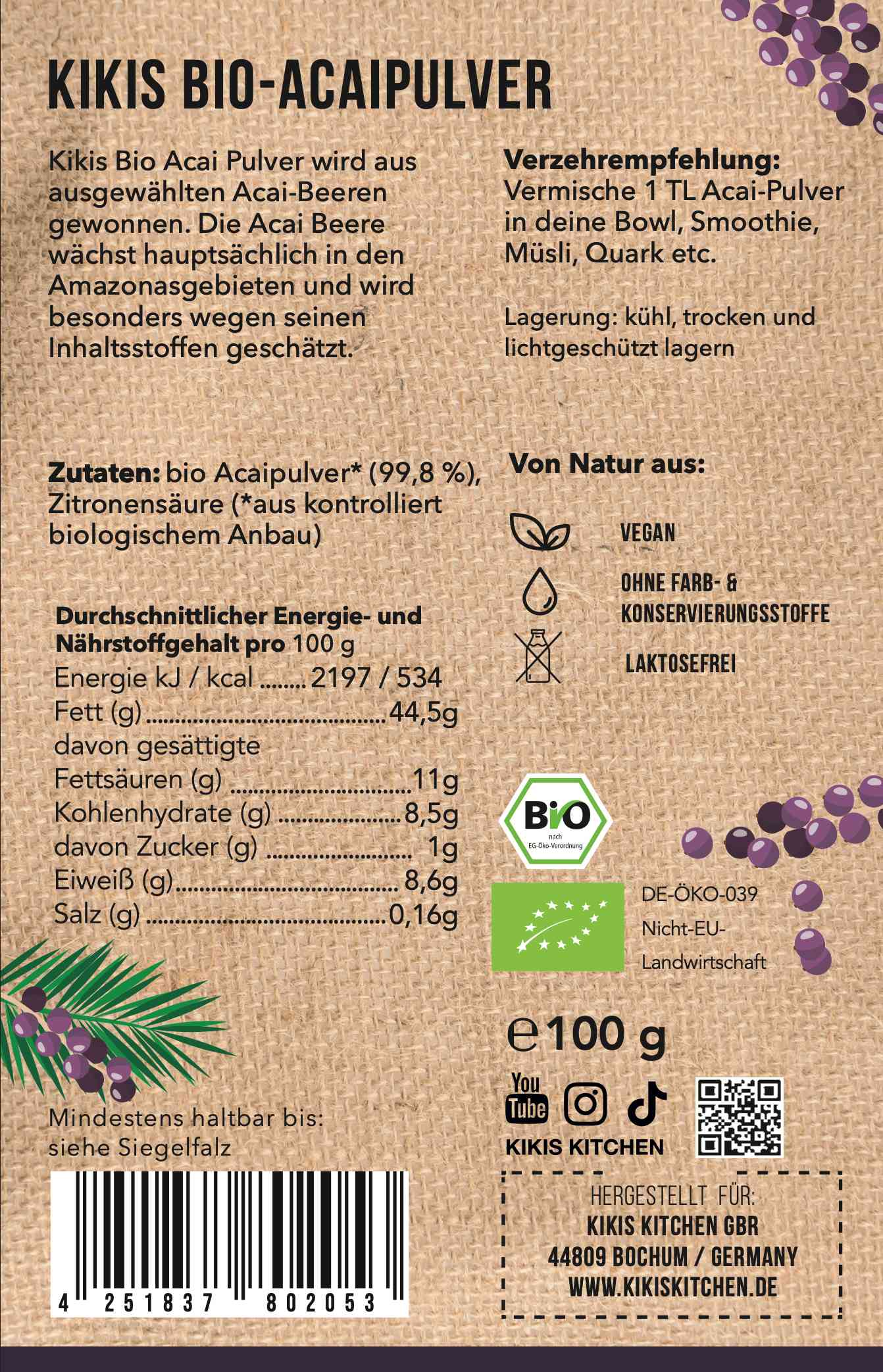 Kikis Acai Pulver BIO - 100g -  von Kikis Kitchen - Nur €14.90! Bestelle jetzt Kikis Kitchen