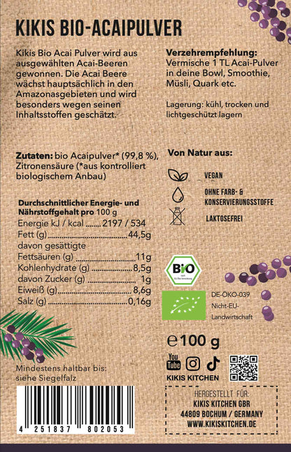 Kikis Acai Pulver BIO - 100g -  von Kikis Kitchen - Nur €14.90! Bestelle jetzt Kikis Kitchen