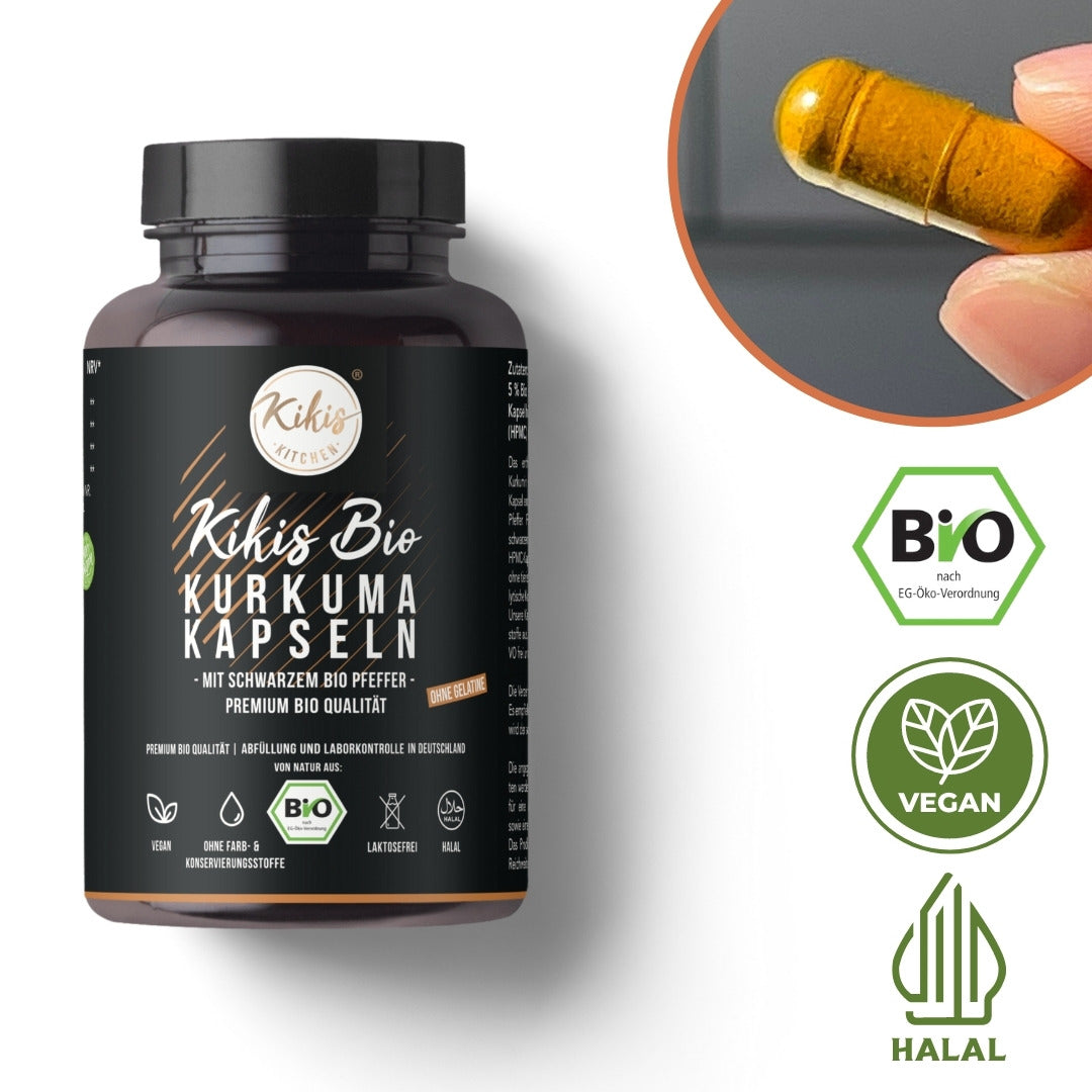 Kikis Kurkuma Kapseln mit schwarzem Pfeffer - BIO -  von Kikis Kitchen - Nur €11.90! Bestelle jetzt Kikis Kitchen